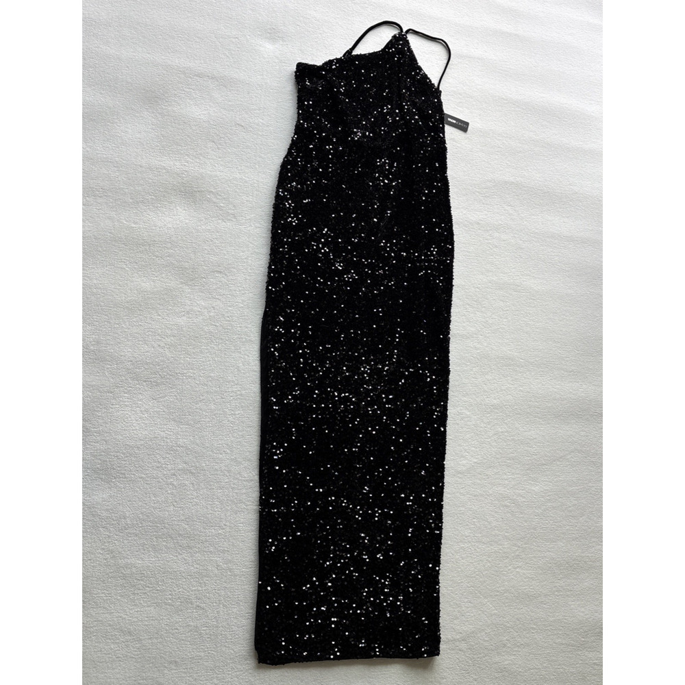 Fashion Nova Forever‎ Shining Sequin Maxi Dress Women 2X Black Halter High Slit
